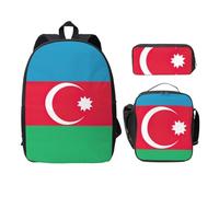 EdWal Zaini con stampa bandiera dell'Azerbaigian con portapranzo astuccio 3 pezzi, borsa leggera per libri per scuola media, Nero , Taglia unica