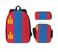 EdWal Zaini con stampa bandiera mongola con astuccio per il pranzo, 3 pezzi, borsa leggera per libri per scuola media, Nero , Taglia unica