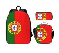 EdWal Zaini con stampa bandiera portoghese con astuccio portapranzo, 3 pezzi, borsa leggera per libri per scuola media, Nero , Taglia unica