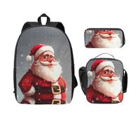 EdWal Zaini con stampa di Babbo Natale con astuccio per il pranzo, 3 pezzi, borsa leggera per libri per scuola media, Nero , Taglia unica
