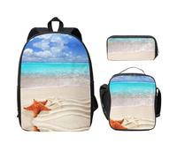 EdWal Zaini con stampa di stelle marine, oceano e spiaggia, con astuccio per il pranzo, 3 pezzi, borsa leggera per libri per scuola media, Nero , Taglia unica