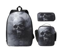 EdWal Zaini con stampa di teschio fantasma horror, con astuccio per il pranzo, 3 pezzi, borsa leggera per libri per scuola media, Nero , Taglia unica