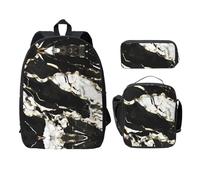 EdWal Zaini con stampa di texture in marmo bianco e nero con astuccio per il pranzo 3 pezzi, borsa leggera per libri per scuola media, Nero , Taglia unica