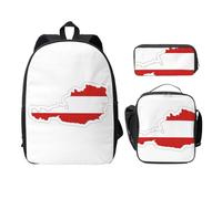 EdWal Zaini con stampa mappa della bandiera austriaca con astuccio per il pranzo, 3 pezzi, borsa leggera per libri per scuola media, Nero , Taglia unica