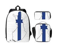 EdWal Zaini con stampa mappa della bandiera finlandese con astuccio per il pranzo, 3 pezzi, borsa leggera per libri per scuola media, Nero , Taglia unica