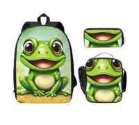 EdWal Zaini con stampa rana verde con astuccio per il pranzo, 3 pezzi, borsa leggera per libri per scuola media, Nero , Taglia unica