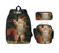 EdWal Zaini divertenti con stampa di scoiattolo con astuccio per il pranzo, 3 pezzi, borsa leggera per libri per la scuola media, Nero , Taglia unica