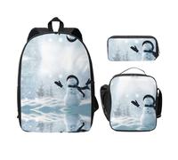 EdWal Zaini natalizi con stampa pupazzo di neve felice con astuccio per il pranzo, 3 pezzi, borsa leggera per libri per scuola media, Nero , Taglia unica