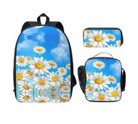 EdWal Zaini primaverili con margherite e fiori, con astuccio per il pranzo, 3 pezzi, leggero per la scuola media, Nero , Taglia unica
