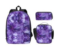 EdWal Zaini viola con stampa di fiori di giglio con astuccio per il pranzo, 3 pezzi, borsa leggera per libri per scuola media, Nero , Taglia unica