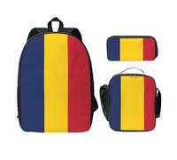 EdWal Zaino con stampa bandiera del Ciad con astuccio per il pranzo, 3 pezzi, borsa leggera per libri per scuola media, Nero , Taglia unica