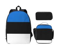 EdWal Zaino con stampa bandiera dell'Estonia con astuccio per il pranzo, 3 pezzi, borsa leggera per libri per scuola media, Nero , Taglia unica