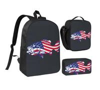 EdWal Zaino per la scuola con stampa patriottica della bandiera americana, 3 pezzi, con portapranzo e astuccio per matite, leggero