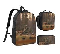 EdWal Zaino scolastico con stampa di caccia di cervi, 3 pezzi, con portapranzo e astuccio per matite, leggero