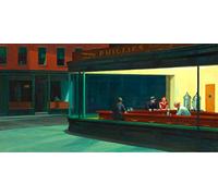 Edward Hopper Nighthawks I falchi della Notte 100x50 cm Quadro Stampa su Pannello in Legno MDF Bordo Nero