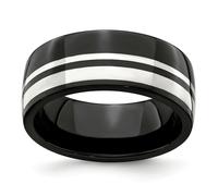 Edward Mirell Nero Ti Titanio & 925 Argento 9mm Piatto Fede Nuziale Misure 8 A