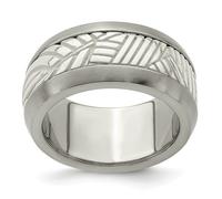 Edward Mirell Titanio & 925 Argento 11mm Foglia Modello Fede Nuziale Misure 8 A