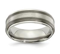 Edward Mirell Titanio & 925 Argento 7.5mm Testurizzati Linee Fede Nuziale Sz 7 A