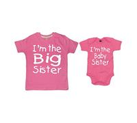 Edward Sinclair | Set di Due Magliette per Sorelle con Scritte in Lingua Inglese | I'm The Big Sister e | I'm The Baby Sister | (Lingua Italiana Non Garantita) | Rosa Bubblegum Pink