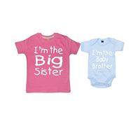 Edward Sinclair, Set regalo con maglietta e body abbinati per sorella maggiore e fratello minore, Bubble Gum rosa., 5-6 anni / 6-12 mesi