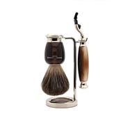 Edwin Jagger S81M582AMZ Set Da Barba Classico In Imitazione Corno Chiaro E Nichel Con Pennello Da Barba In Puro Tasso E Rasoio Mach 3 Per Crema Da Barba O Sapone Da Uomo