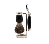 Edwin Jagger S81M586AMZ Set Da Barba Classico In Finta Ebano E Nichel Con Pennello Da Barba In Puro Tasso E Rasoio Mach 3 Per Crema Da Barba O Sapone Per Uomini E Donne