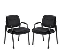 edx Set di 2 sedie per ospiti con braccioli imbottiti, in pelle PU, senza ruote, con supporto lombare e struttura in metallo, per ufficio, conferenze e hall