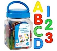 edxeducation Mini barattolo con lettere e numeri trasparenti di plastica colorati, scatola leggera, gioco sensoriale, per la conta e l’ortografia