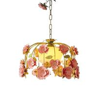 EDXTNKQC Lampadario Retrò In Vetro Con Fiori Francesi, Lampadario Da Ristorante Pastorale Moderno Nordico, Per Sala Da Pranzo E Cucina(Three-color Lighting,31 * 47cm)