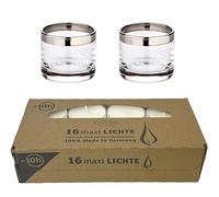 EDZARD 2 portacandele Molly (altezza 6 cm, diametro 7 cm), vetro soffiato a bocca con bordo in platino, più 16 maxi lumini in tazza di acyrl - portacandela in vetro tealight