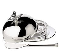 EDZARD Burriera Butterfly, con ciotola e coperchio in vetro, argentata, diametro 14 cm, compreso coltello da burro