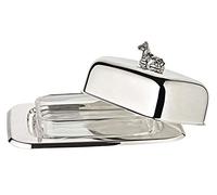 EDZARD Burriere Mucca, 13 x 18 cm, altezza 8 cm, argento con ciotola di vetro, coltello da burro incluso