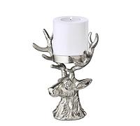 EDZARD Candelabro a forma di cervo (diametro 6 cm, altezza 20 cm), effetto argento, portacandele per candele a pilastro, candele decorative, decorazione da tavolo, decorazione in argento per candele a