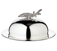 EDZARD Ciotola per caviale storione (diametro 14 cm, altezza 7 cm), placcata in argento, con piattino e inserto in vetro, con manico a forma di pesce