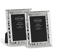 Edzard Set di 2 cornici Gubbio per foto 13 x 18 cm, argentata, protetta dall'ossidazione, con retro in velluto, con 2 appendini, cornice per foto in piedi e appesa