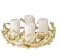 Edzard Corona d’avvento Porus, Design Corna, Alluminio nichelato, Color Oro, Diametro 30 cm, per Candela Diametro 6 cm