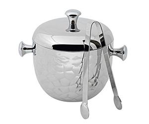 EDZARD Secchiello per ghiaccio Rico (H 18 cm, Ø 16 cm, 1,5 L), acciaio inox lucido a specchio, a doppia parete, martellato, con coperchio e pinza per ghiaccio - ghiacciaia, portaghiaccio, cocktail