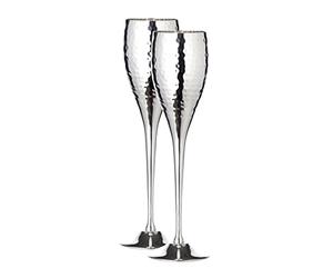 Edzard Set di 2 calici da spumante Dodo, placcati in argento, martellato, altezza 23 cm, capacità 200 ml