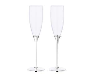 EDZARD Set di 2 calici da spumante Victoria (altezza 27 cm) in vetro, base placcata in argento, anti-ossidazione