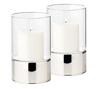 EDZARD set di 2 lanterne Granada (H 15 cm, ø 9 cm) in vetro monoblocco, base silver-look, indoor ed outdoor, per candele fino a ø 8 cm, ideale per la candela permanente Cornelius di Edzard