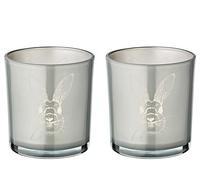 EDZARD Set di 2 portacandele a forma di coniglio, altezza 8 cm, diametro 7 cm, decorazione pasquale (2 pezzi, grigio)