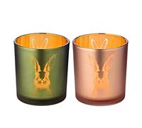 EDZARD Set di 2 portacandele a forma di coniglio, colore: verde/rosa, design coniglietto, altezza 8 cm, diametro 7 cm