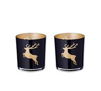 EDZARD Set di 2 portacandele ELSA (altezza 8 cm), nero/oro, motivo cervo