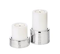 EDZARD Set di 2 portacandele Luca, acciaio inox martellato lucidato a specchio, diametro 7,5 cm, altezze 2,5 cm e 5 cm, per candele a colonna Ø 6 cm