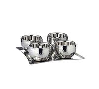 Edzard Set per Gelato Madeleine, Composto da più Parti(4X Bicchieri, 4X cucchiai, Vassoio 20 x 20 cm) Acciaio pregiato a Doppie pareti