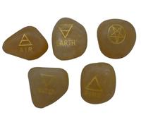 Edzzel 5 elementi di diaspro giallo, pietre di diaspro inciso con simboli triangolari (terra, aria, fuoco, acqua), pietre lucidate per pietre preziose Reiki cristalli