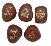 Edzzel 5 elementi di diaspro rosso, pietre di diaspro inciso con simboli triangolari (terra, aria, fuoco, acqua), pietre lucidate per pietre preziose Reiki cristalli