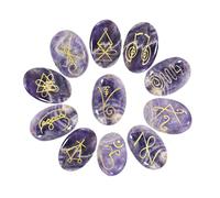 EDZZEL Ametista Inciso K-ARUNA Ovale Simbolo Reiki Pietre di Cristallo 11 PCS (1 Set)