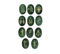 EDZZEL K-ARUNA - Pietre di cristallo ovali con giada verde, simbolo Reiki, 11 pezzi (1 set)