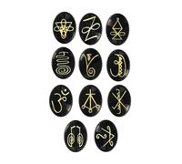 EDZZEL K-ARUNA - Pietre ovali di cristallo con onice nero inciso, simbolo Reiki, 11 pezzi (1 set)
